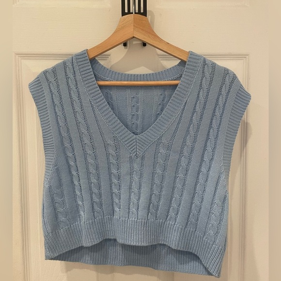 SHEIN Sweaters - SHEIN Light Blue Cable Knit Cropped Sweater Vest